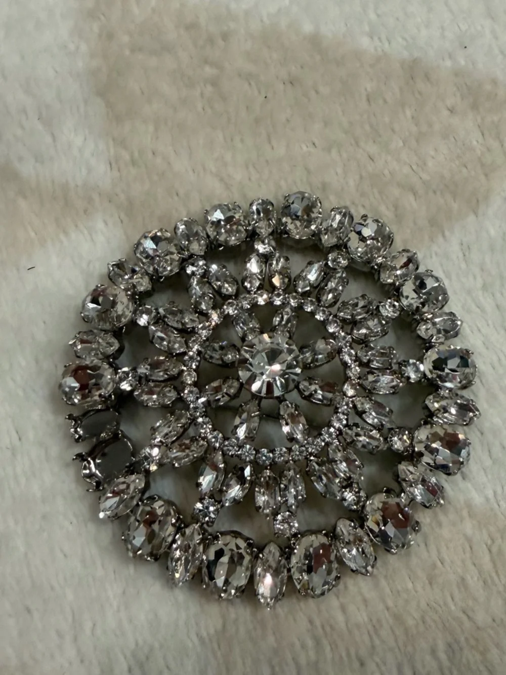 J crew silver Round crystal brooch